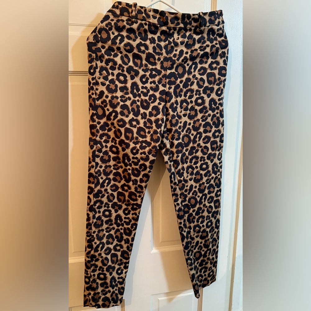 Leopard Print Stretch Ankle Trouser Pants - Brown & Black